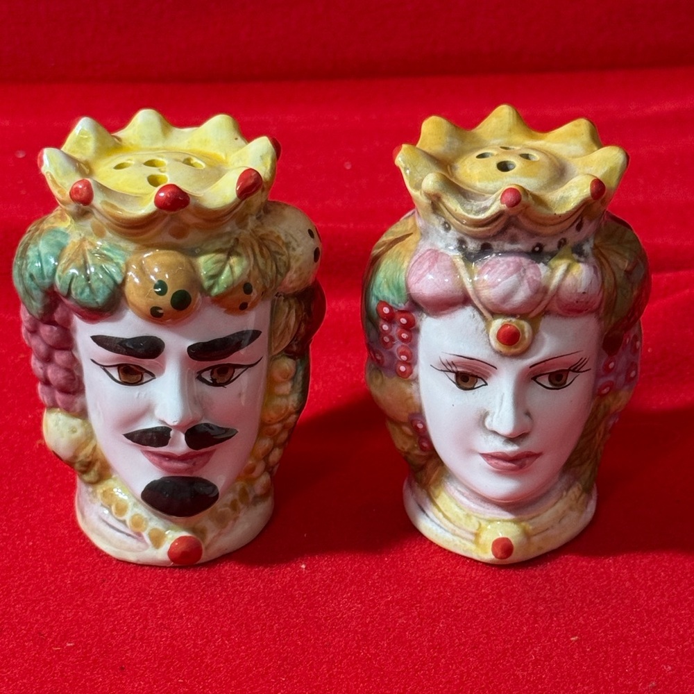 Caltagirone Pair of Ceramic Sicilian Moor Salt & Pepper Shakers - Multicolor